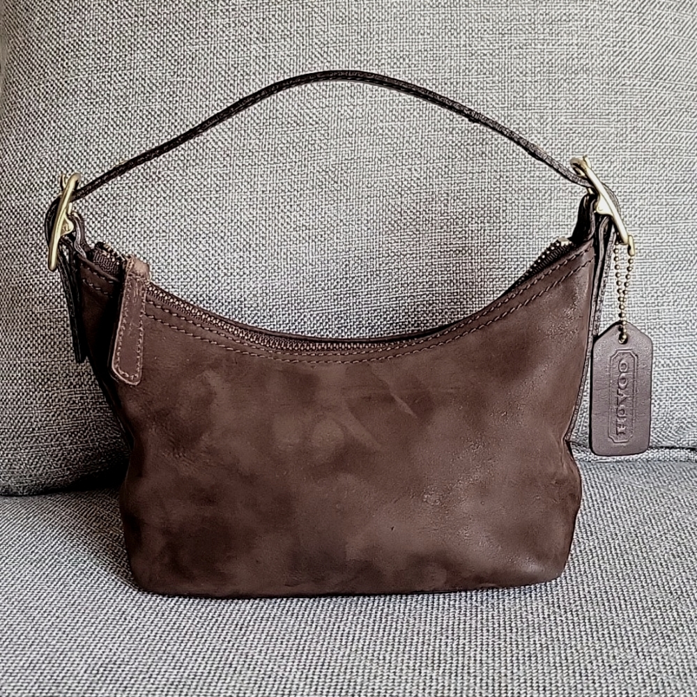 Vintage COACH Dark Brown Suede Mini Satchel Crossover Arm/Wrist Bag #9841